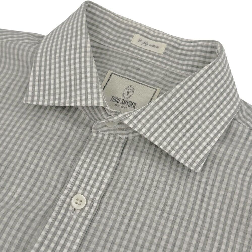 Todd Snyder Men's Gingham 2-Ply Cotton Dress Shirt Gray 17 Neck 34/35